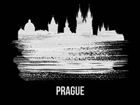 Prague Skyline Brush Stroke White Fine Art Print