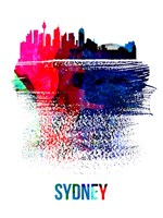 Sydney Skyline Brush Stroke Watercolor Framed Print