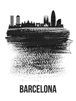 Barcelona Skyline Brush Stroke Black Fine Art Print