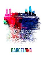 Barcelona Skyline Brush Stroke Watercolor Fine Art Print
