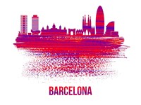 Barcelona Skyline Brush Stroke Red Fine Art Print