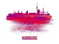 Hamburg Skyline Brush Stroke Red Fine Art Print