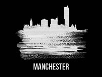 Manchester Skyline Brush Stroke White Fine Art Print