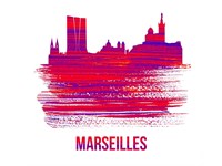 Marseilles Skyline Brush Stroke Red Fine Art Print