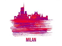 Milan Skyline Brush Stroke Red Fine Art Print