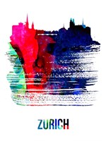 Zurich Skyline Brush Stroke Watercolor Fine Art Print