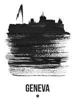 Geneva Skyline Brush Stroke Black Fine Art Print