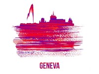 Geneva Skyline Brush Stroke Red Fine Art Print