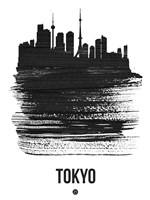 Tokyo Skyline Brush Stroke Black Fine Art Print