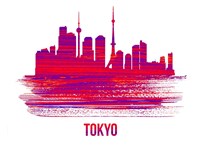 Tokyo Skyline Brush Stroke Red Fine Art Print
