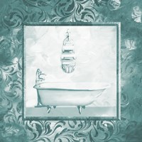 Calm Teal Vintage Bath Framed Print