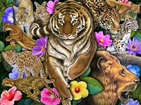 Wild Cats & Flowers Fine Art Print