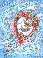 Love Birds, Red and Gold Fine Art Print