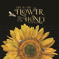 Honey Bees & Flowers Please on black II-The Flower Fine Art Print