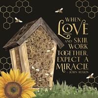 Honey Bees & Flowers Please on black V-Love and Skill Fine Art Print