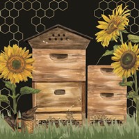 Honey Bees & Flowers Please on black VII Fine Art Print