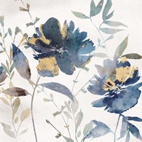 Blue Watercolor Florals II Fine Art Print