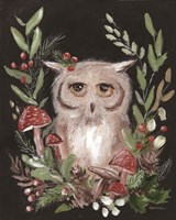 Christmas Owl and Mushrooms Fine Art Print