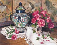 Roses with Temple Jar by Francie Botke - 8" x 6"