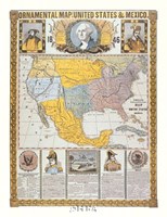 Ornamental Map/United States and Mexico Fine Art Print