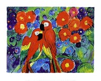 Parrots with Flowers Fine Art Print