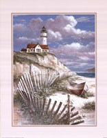 Lighthouse With Deserted Canoe Fine Art Print