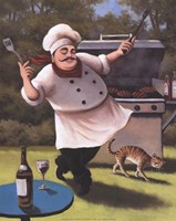 Barbecue Chef with Cat Fine Art Print