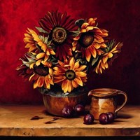 Sunflowers With Plums Fine Art Print