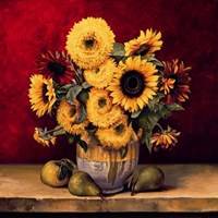 Sunflowers With Pears Fine Art Print