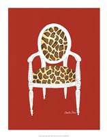 Giraffe Chair On Red Framed Print