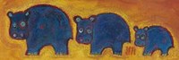 Famille Hippopotame Bleus Fine Art Print