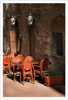 Ristorante with Red Chairs. San Gimignano Fine Art Print