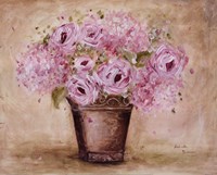 Classic Pink Roses And Hydrangeas Fine Art Print
