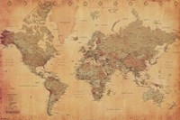 Map of the World, vintage (mercator projection) - 36" x 24", FulcrumGallery.com brand