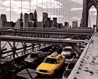 Yellow Cab on Brooklyn Bridge Fine Art Print