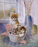 Flower Basket with Cats Fine Art Print