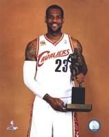 LeBron James with the 2009-10 MVP Trophy Fine Art Print