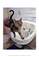 Gray Tiger Cat on the Sink by Robert McClintock - 13" x 19"