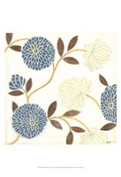 Blue and Cream Flowers on Silk II Fine Art Print