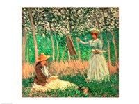 In the Woods at Giverny: Blanche Hoschede at her easel with Suzanne Hoschede reading, 1887 Fine Art Print