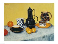 Still Life with Blue Enamel Coffeepot, Earthenware and Fruit Fine Art Print