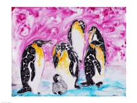 Penguins Under Magenta Sky Fine Art Print