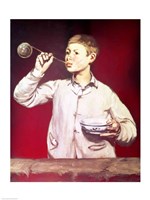 Boy Blowing Bubbles Fine Art Print