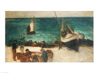 Seascape at Berck, Fishing Boats and Fishermen, 1872-73 Fine Art Print
