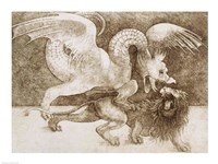 Fight between a Dragon and a Lion Fine Art Print