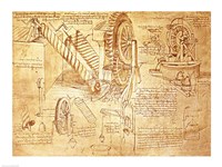 Facsimile of Codex  Atlanticus Screws and Water Wheels Framed Print