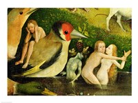 The Garden of Earthly Delights: Allegory of Luxury, central panel of triptych, detail of couple in the water and a bird, c.1500 Fine Art Print