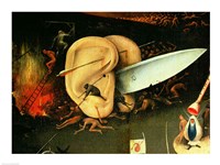 The Garden of Earthly Delights: Hell, right wing of triptych, detail of ears with a knife, c.1500 Fine Art Print