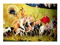 The Garden of Earthly Delights: Allegory of Luxury, detail of figures riding fantastical horses Fine Art Print