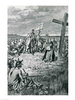 Jacques Cartier Setting up a Cross at Gaspe Fine Art Print